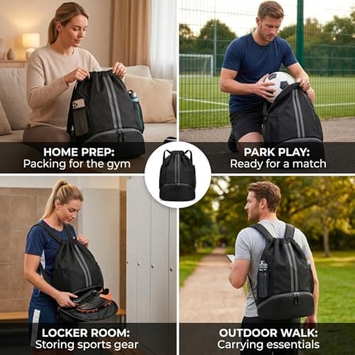 1PC Drawstring Bags, Large Football Boot Bag with Wet Dry Separation, Durable Drawstring Backpack Gym Sack, Lightweight Football Bag for Training, School, Gym and Outdoor Use — view 6