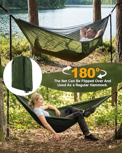 Zumhigh Camping Hammock 290x140CM with Mosquito Net, Ultra Lightweight Durable 210T Parachute Nylon Travel with Tree Straps Easy to Setup Hammock Camping for Outdoor — view 6