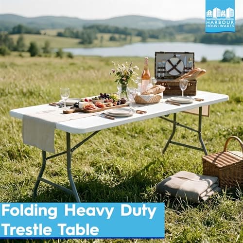 Harbour Housewares Rectangle Folding Trestle Tables - 180cm (6ft) - White - Pack of 2 Outdoor Folding Table for Picnic, BBQ, Garden, Camping, Wedding, Party Catering — view 4