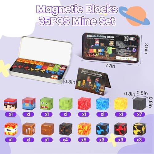 SYSKENI Magnetic Blocks Travel Set 35 Pcs Mini Magnetic Blocks Travel Toys for 3-5 Years Old Kids 4-8 Years Old Portable Magnetic Cube STEM Learning Toy with Portable Iron Storage Box Christmas — view 4