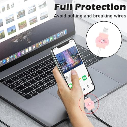 DiyGody Protector Set Compatible for iPhone 18/20W Charger Plug, Phone Charger Protective Cover for UK Apple Type-C/L Power Adapter, Data Cable Case Wire Saver with Cute Bow Tie Design for Girls, Pink — view 5