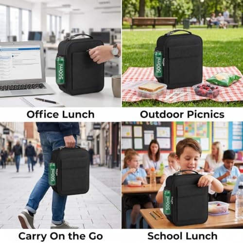 WOOFOOW Leakproof Insulated Lunch Bag for Men/Boys/Women, Large Capacity Packed Lunch Box Adults, Durable Thermal Lunch Cool Bag for Work, School, Travel (27 × 23 × 11 cm) — view 6