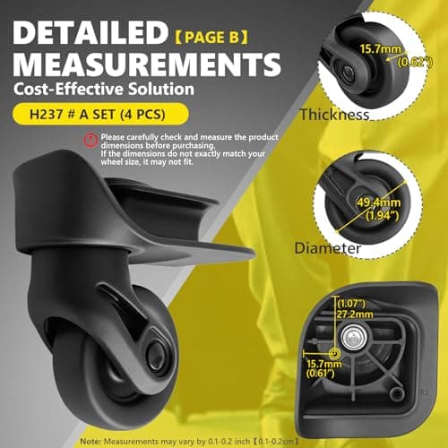 Tobeso-Nuoze 4 pcs luggage wheels replacement wheel for luggage suitcase repair 360° rotating suitcase replacement wheels with 2 mounting holes L237 — view 3