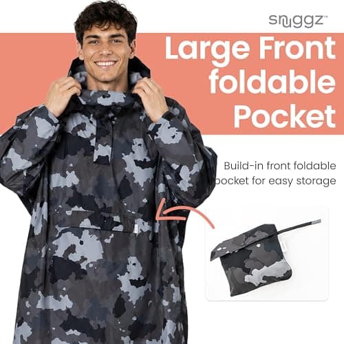 Snuggz Adult Grey Camo Rain Poncho, Lightweight Waterproof Hooded Rain Coat — view 4