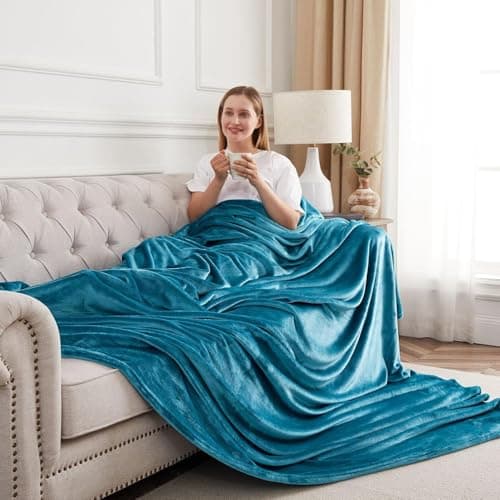 MOONLIGHT20015 Silk Touch Warm 2 Pack Fleece Blankets - 400 GSM Throws for Sofa Fluffy Blanket Bed Throw for Bedroom, Couch, Travel, Kids, Bedroom Accessories Teal, Throw/Single (130 X 150CM) — view 2