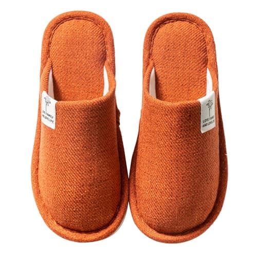 Colexy Women's Men's Slippers, Cotton Linen Comfortable and Breathable Material Indoor Slippers Washable Guest Slippers Autumn Winter Slippers for Hotel Casa Spa, Orange, 6.5/7.5
