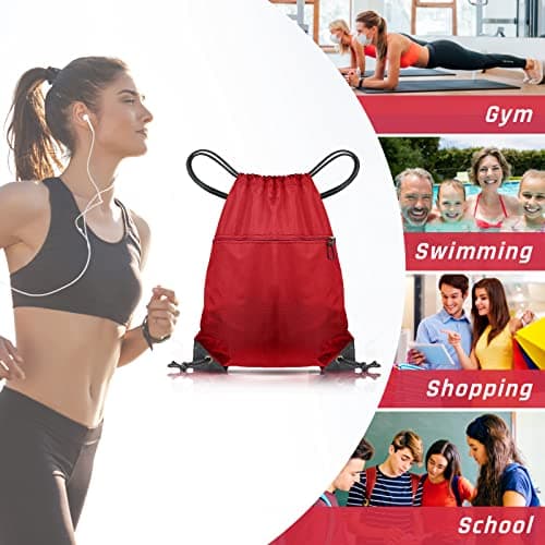 CHEPULA Drawstring Gym Bag, Large Sports Backpack String Swim Drawstring PE Bags for Women Men, Travel Beach Bag with Waterproof (Red) — view 4
