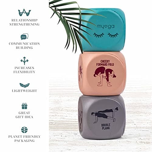 Myga Yoga Dice - Set of 3 Dice with Partner Yoga Poses and Actions for Exercise, Fitness and Full Body Workout - Soft & Lightweight Dice great for Travel and Family Fun - Ideal for Gifting — view 4