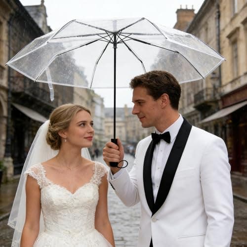 XPJBKC Clear Umbrella, 2 PCS Folding Transparent Umbrella, Windproof Compact See Through u-mbrella for Women Men, Rainproof Clear U-mbrellas for Weddings Bride Bridesmaid Party Travel Walking Events — view 5