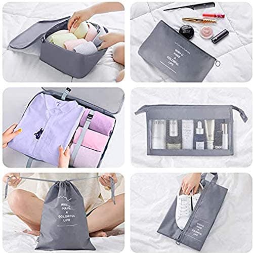 Travel Packing Cubes, Toifucos Multifunction 8pcs/set Luggage Organiser Compression Suitcase Essential Bag, Dark Gray — view 3