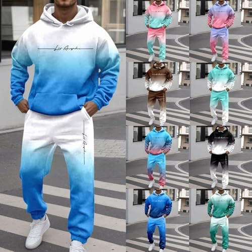 Tracksuit Men Set Two-Piece Casual Long-Sleeve Sportswear Suit Sweatshirt Mens Track Suits for Men's with Hoodie Jumper Jogging Bottoms Sets Sports Activewear Travel Light Green 3XL — view 5