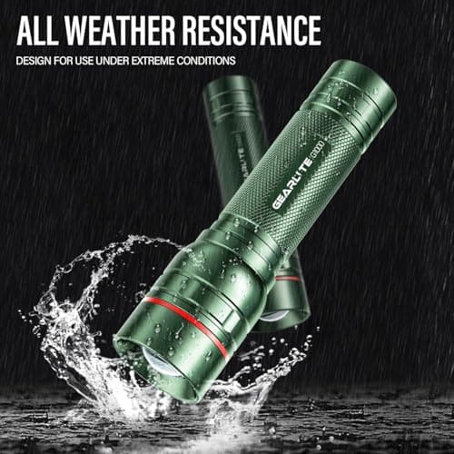 GEARLITE Rechargeable LED Torch, 2000LM Torches LED Super Bright with 3 Modes, Portable Small Torch with Battery, Waterproof Flashlight Zoomable for Power Cut, Emergency, Camping, Hiking- Green — view 3