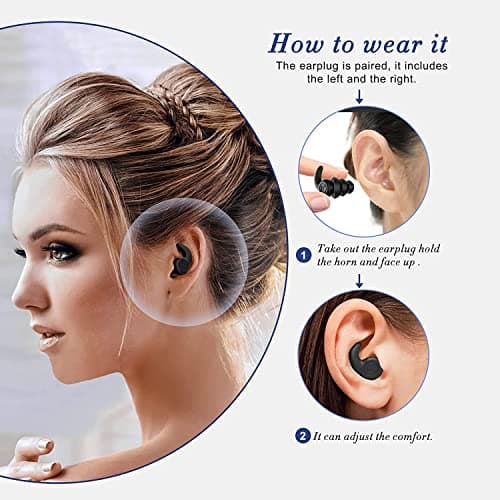 Ear Plugs for Sleeping Noise Cancelling, 3 Pair Reusable Silicone Ear Plugs, Waterproof Earplugs Suitable for Sleeping, Studying, Concerts, Airplanes (Black & White & Grey) — view 2