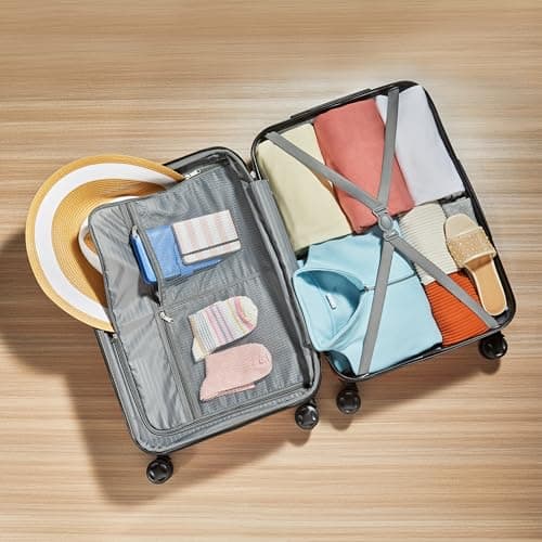 Amazon Basics Hard Shell Medium Suitcase - Expandable ABS Travel Luggage with 4 Double Spinner Wheels - Scratch Resistant and Lightweight Construction - 68 x 45.1 x 28.6cm - Rose Gold — view 3