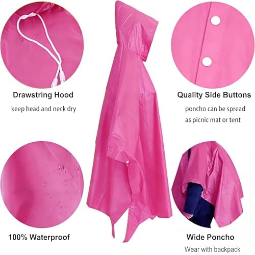 UPSEN Rain Ponchos for Adults, 2 Pcs Reusable Raincoats Coats Jackets Emergency for Women Men with Hood, Pink — view 3