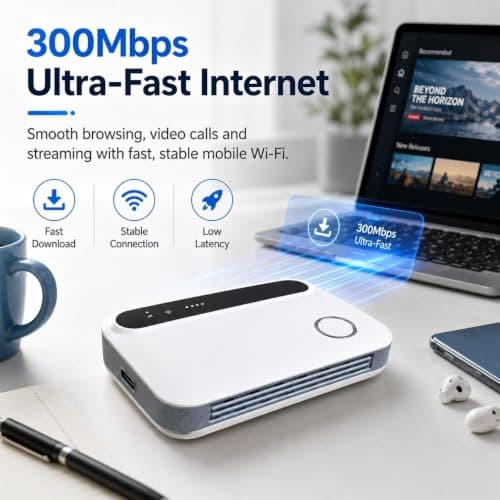 5G Mobile Portable Wi-Fi 6 Router, Wi-Fi 6 Mobile Hotspot, 300Mbps Ultra-Fast Internet,Supports 30 Devices, Ideal for Travel, Remote — view 4