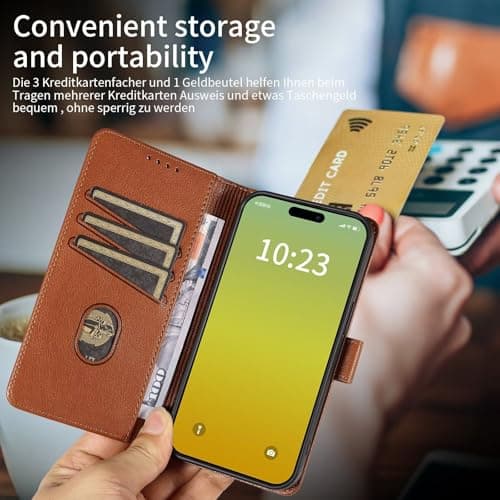 GoodcAcy Case Wallet for Motorola Edge 60 Neo, Genuine Leather Wallet Folio Case [Magnetic Closure] [RFID Blocking Card Slot] [Kickstand] Full Protection Case - Brown — view 3