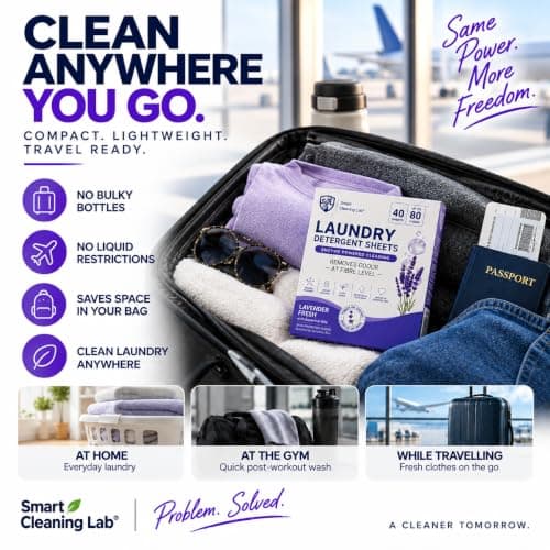 Smart Cleaning Lab® Laundry Detergent Sheets, 40 Sheets Up to 80 Loads, Enzyme Powered Odour Removal at Fibre Level, Effective in Cold Wash, Sensitive Skin Tested, Lavender Fresh. — view 5