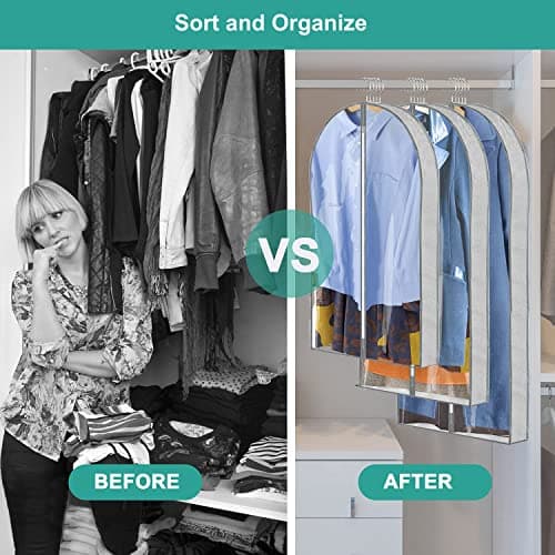 ZSURLUX Garment Bags for Clothes 60 x 100cm 2Pack, Moth Proof Clothes Covers with Zip, Hanging Storage Protector Bags for Wardrobe, Travel, Suitable for Suit, Coat, Jackets, Jumpers,etc. Grey — view 6