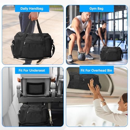 Small Gym Bag, Waterproof Sports Bags 40x20x25cm fits Ryanair Cabin with Adjustable Shoulder Strap, Gym Duffel Bag, Small Holdall Bags for for Women Men Sport Overnight Travel Weekend Trip (Black) — view 6