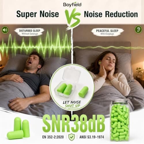 Boyfield Ultra Soft Foam Earplugs 60 Pairs Ear Plugs for Sleep (Green) — view 3