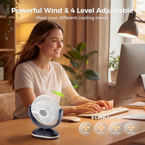 TriPole 4000mAh Rechargeable Desk Fan 31H Runtime, 4 Speed Portable USB Fan with LED Display, Battery Operated Ultra Quiet Table Fans, Head Adjustable for Office, Bedroom, Camping, Travel (Navy Blue) — view 2