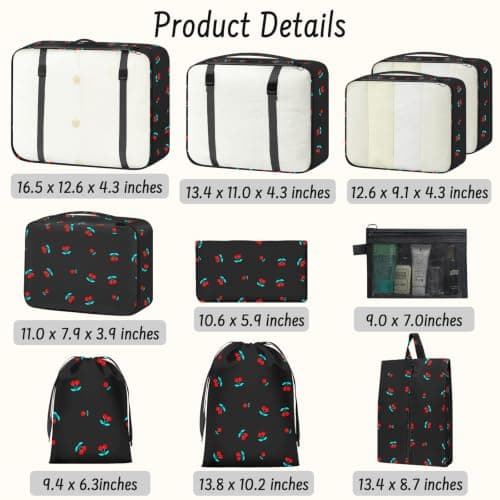 10PCS Packing Cubes for Suitcases, Travel Organiser Packing Bags for Clothes Shoes Toiletries Travel Luggage Organizers Storage Bags (black chreey) — view 2