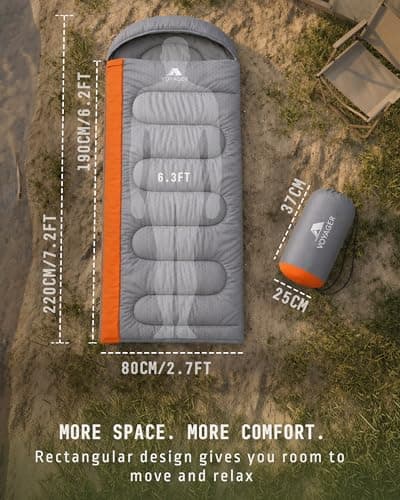 Voyager Sleeping Bag for Adults – Lightweight & Compact, Waterproof, 3-4 Season Warm & Cold Weather, Machine Washable, Ideal for Camping, Hiking & Backpacking, 220x30x80cm — view 3