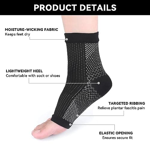 Fantasyon 4 Pairs Plantar Fasciitis Socks, Neuropathy Socks Compression Socks Neuro Socks for Women Men Ankle Support for Sprained Ankle for Sport Arthritis Pain Relief-Black,L/XL — view 3
