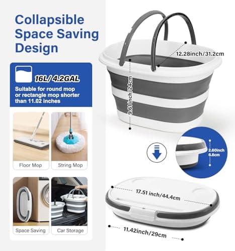 Lesipee Upgraded Collapsible Mop Bucket 16L with Multi-Functional Lid, 4-in-1 Foldable Silicone Tub, Portable Table Surface, Floor Stand & Device Holder, Space Saving for Camping, Home & Outdoor — view 2