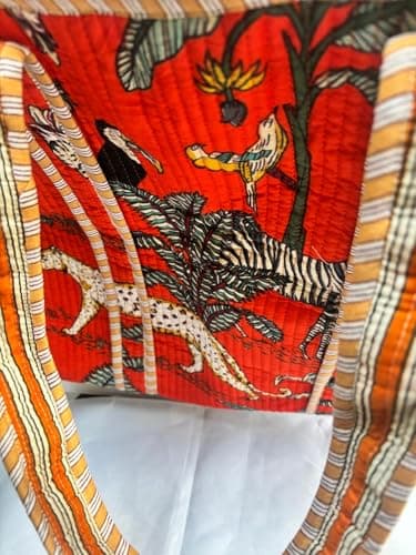 Quilted Cotton Tote Bag for Women | Handmade Jungle Animal Print Shoulder Bag | Lightweight Reusable Cloth Tote with Long Handles for Shopping, Travel & Daily Use — view 5