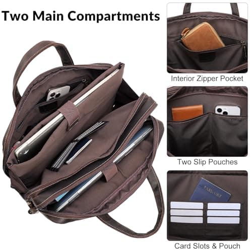 TIDING Genuine Leather Briefcases for Men 15.6 inch Two Laptop Case — view 6