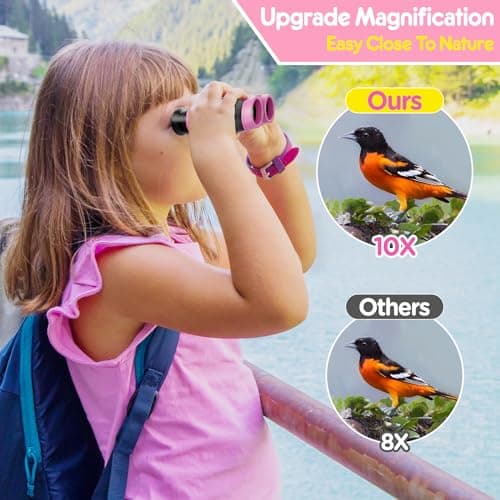 BNISE Kids Binoculars for Girls 10x25 Compact Camping Hiking Gift Pink — view 2