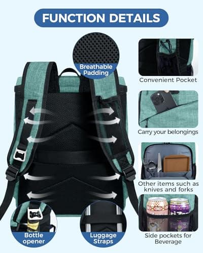 BAGLHER Cooler Backpack 30 Cans - Insulated Leakproof Waterproof Backpack Cooler, Lightweight Portable for Camping, Beach, Hiking, Green — view 5