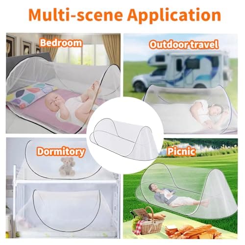 200 * 80 * 56cm Foldable Pop-Up Mosquito Net with Zip, Portable Ultra Light Family Tent for Single Bed, Easy & Fast Installation Mosquitos Net Bed for Home, Dorm, Outdoor, Travel, Camping (White) — view 6