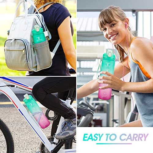 YC Kitchen Water Bottle with Time Marker - 1L Water Bottles with Straw, air up water bottle Leakproof & BPA Free Sports Water Bottle with Carry Strap for Fitness,Gym,and Outdoor Sports — view 6