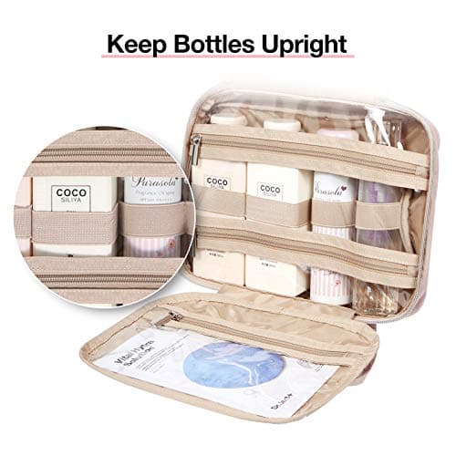 BAGSMART Toiletry Bag Hanging Travel Makeup Organizer with TSA Approved Transparent Cosmetic Bag Makeup Bag for Full Sized Toiletries, Large-Pink — view 4