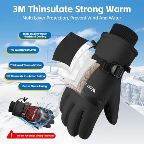 CYCLESPEED Ski Gloves for Men Women Waterproof Thermal Winter Glove Adult Unisex Snow Gloves for Skiing Snowboarding, Snowmobiling, Winter Hiking Outdoor Walking (Black, XL) — view 2