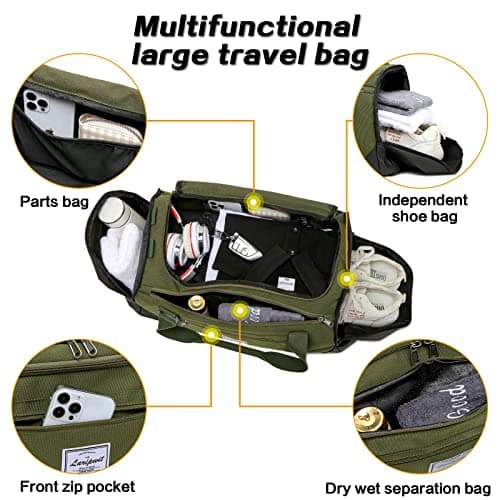 Laripwit Travel Duffle Bag for Men 40L Medium Gym Duffel Backpack with Shoe Compartment & Wet Pocket Sports Holdalls Women Weekend Overnight Bag for Traveling Camping, Green — view 4