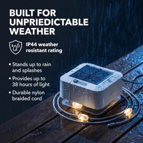 Auraglow Solar & USB Outdoor LED String Lights - Rechargeable Battery, Built-in Torch & Power Bank - Ideal for Camping, Hiking, Tent, Gazebo, Parasol & Garden Lighting - White — view 5