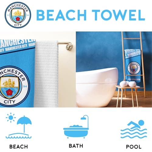 Character World Manchester City Towel | Super Soft Feel, Badge Football Club Design | Perfect for Home, Bath, Beach & Swimming Pool | One Size 75cm x 150cm | 100% Cotton — view 4