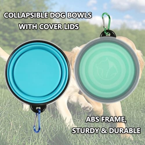 SLSON Collapsible Dog Bowls 2 Pack Dog Travel Bowl with Lid and Carabiners Pet Feeding Water Bowl Portable Dog Feeder for Walking, Travelling and Daily Use(350ml) — view 4