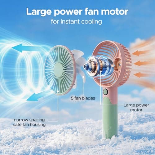 JYPS 2 in 1 Handheld & Desk Fan, USB Rechargeable Pastel Color Mini Fan, 6 Speed Super Powerful, Portable Personal Cooling Fan with Stand Base for Office Travel Outdoor Home(Pink+Green) — view 2