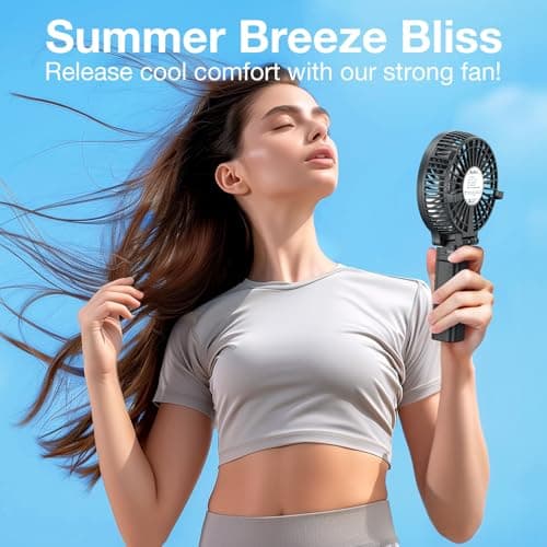 VersionTech Hand Held Fan,Portable Handheld USB Rechargeable Fans with 3 Speeds,Battery Operated Electric Powered Mini Foldable Desk Desktop Fans for Home Office Ceiling Travel Black — view 4