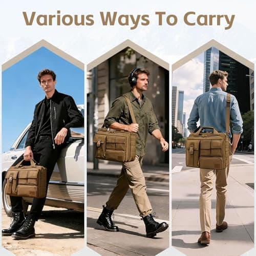 GES 15.6 inch Laptop Bag, Multi-funtion Men's Outdoor Tactical Nylon Shoulder Laptop Messenger Bag,Briefcase Handbags for Camera/Tablet/Notebook (Brown) — view 6