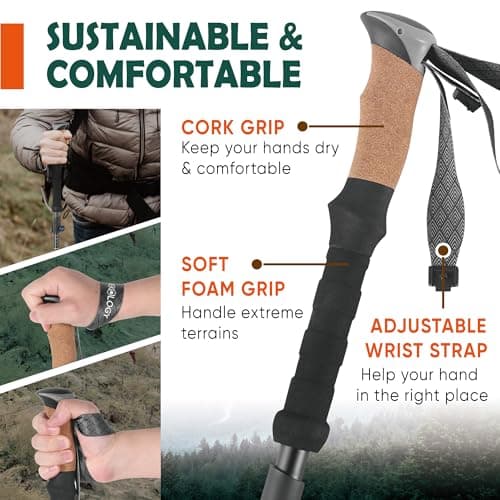 TREKOLOGY Trekking Poles – Collapsible Hiking Poles with Cork Handle - Ultralight Folding Walking Poles for Women & Men, Lightweight Aluminum Hiking Sticks & Walking Sticks (Black with Blue) — view 2