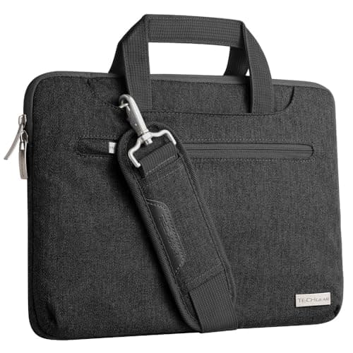 TECHGEAR Case for 11" - 12.3" Laptops, Portable Multi-functional Laptop Case with Adjustable Shoulder Strap, Luggage Strap & Suppressible Handles, Portable Sleeve Organiser Case Cover + Pockets BLACK