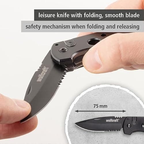 Wolfcraft Folding Knife with 75 mm Serrated Blade and Safety Lock — view 3