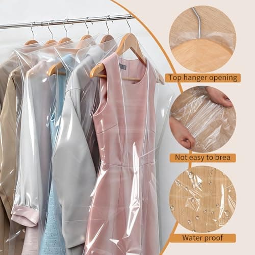 35 Pack Plastic Clothes Covers, Dry Cleaning Bags, Garment Bags 60 * 120 cm — view 5