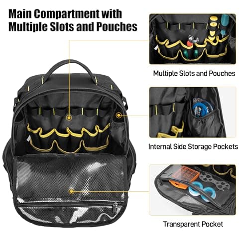 Rexmica Tactical Tool Bag Backpack for Men with 3 Tool Pouches, Black — view 2